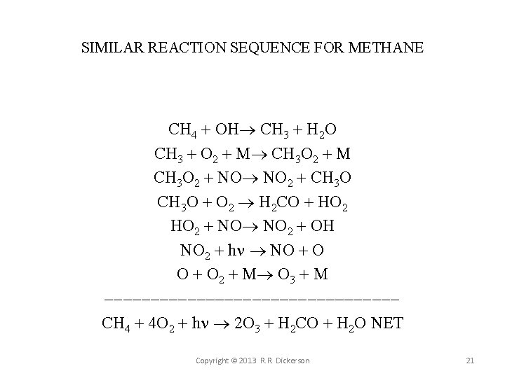 SIMILAR REACTION SEQUENCE FOR METHANE CH 4 + OH CH 3 + H 2