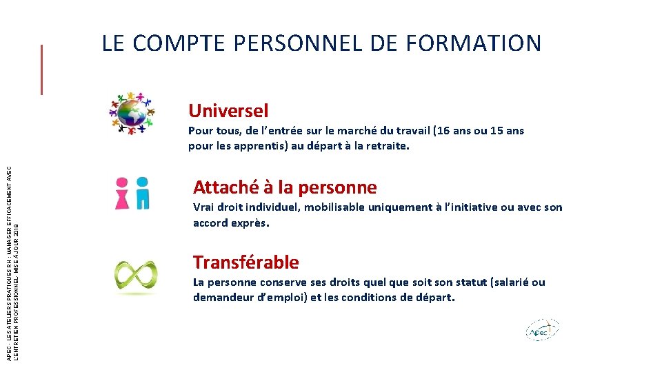 LE COMPTE PERSONNEL DE FORMATION Universel APEC - LES ATELIERS PRATIQUES RH : MANAGER