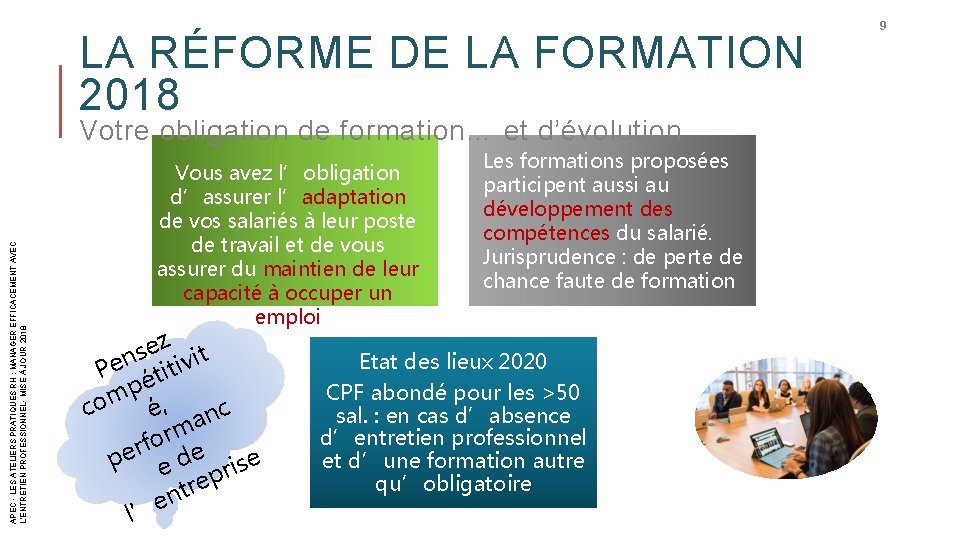 LA RÉFORME DE LA FORMATION 2018 APEC - LES ATELIERS PRATIQUES RH : MANAGER