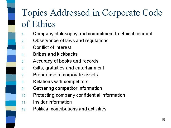 Topics Addressed in Corporate Code of Ethics 1. 2. 3. 4. 5. 6. 7.