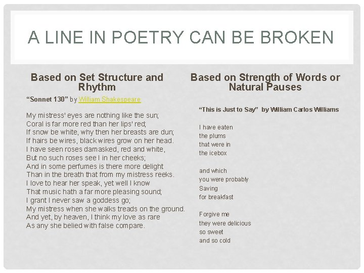 A LINE IN POETRY CAN BE BROKEN Based on Set Structure and Rhythm Based