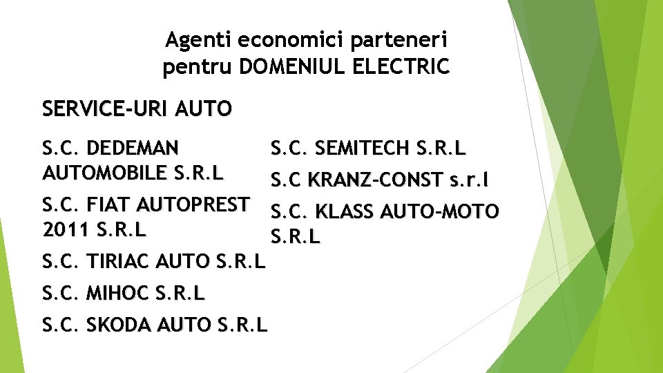 Agenti economici parteneri pentru DOMENIUL ELECTRIC SERVICE-URI AUTO S. C. SEMITECH S. R. L