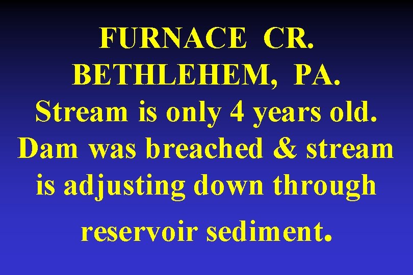 FURNACE CR. BETHLEHEM, PA. Stream is only 4 years old. Dam was breached &