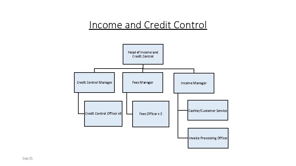 Income and Credit Control Head of Income and Credit Control Manager Credit Control Officer Income and Credit Control Head of Income and Credit Control Manager Credit Control Officer