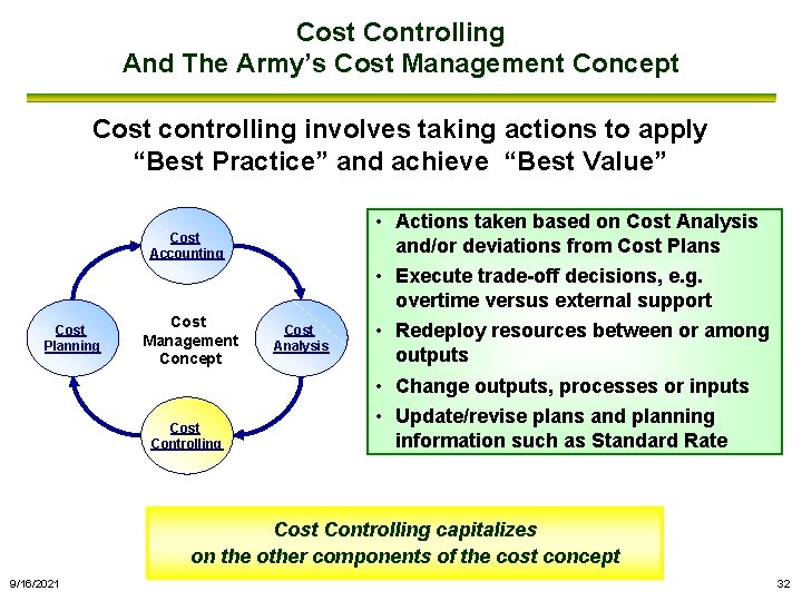 Cost Controlling And The Army’s Cost Management Concept Cost controlling involves taking actions to