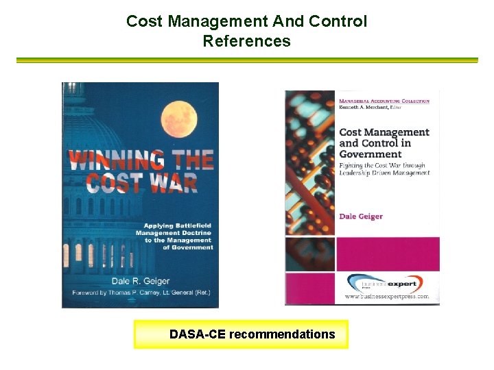 Cost Management And Control References DASA-CE recommendations 