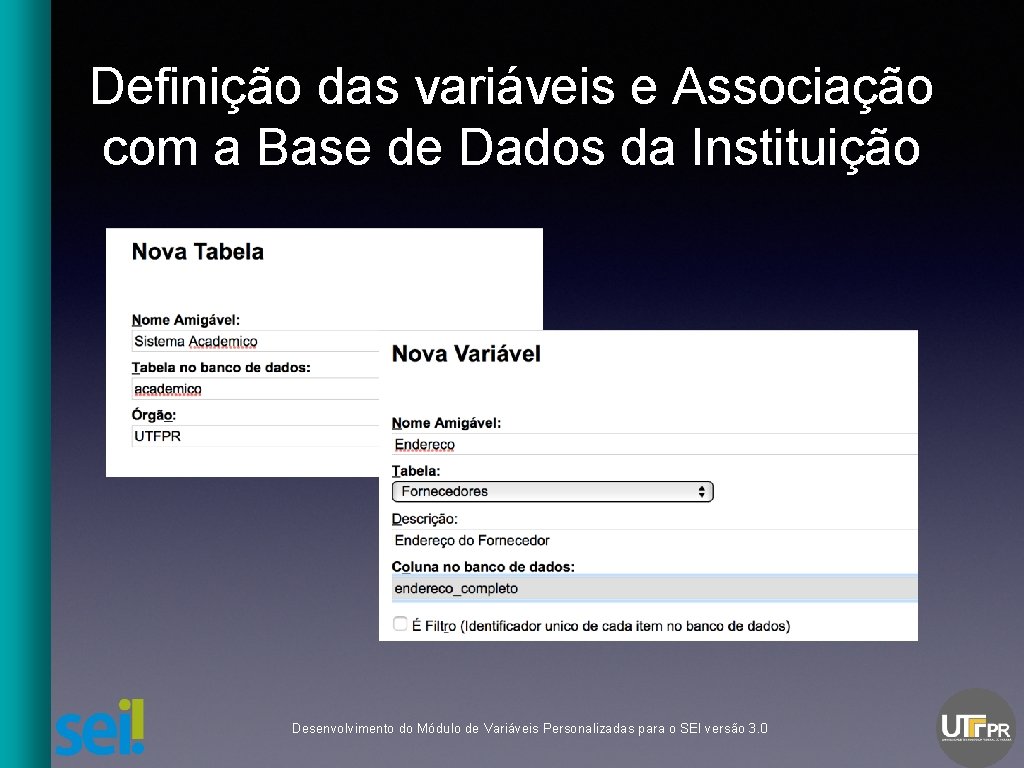 Definição das variáveis e Associação com a Base de Dados da Instituição Desenvolvimento do