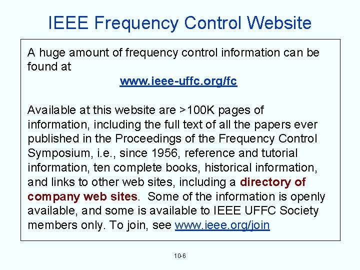 IEEE Frequency Control Website A huge amount of frequency control information can be found