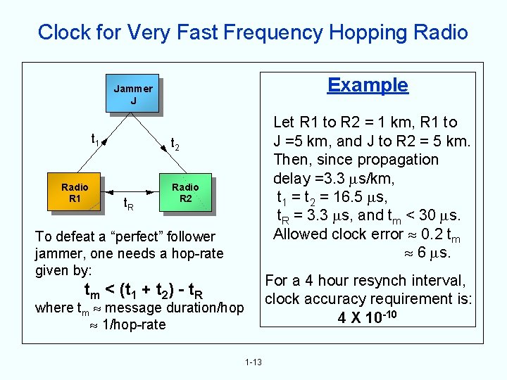 Clock for Very Fast Frequency Hopping Radio Example Jammer J t 1 Radio R