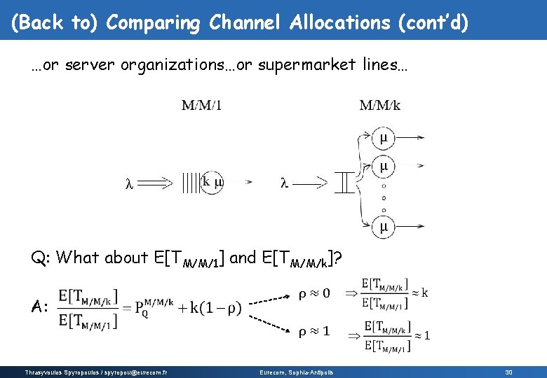 (Back to) Comparing Channel Allocations (cont’d) …or server organizations…or supermarket lines… Q: What about