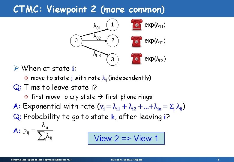 CTMC: Viewpoint 2 (more common) λ 01 0 λ 02 λ 03 1 exp(λ