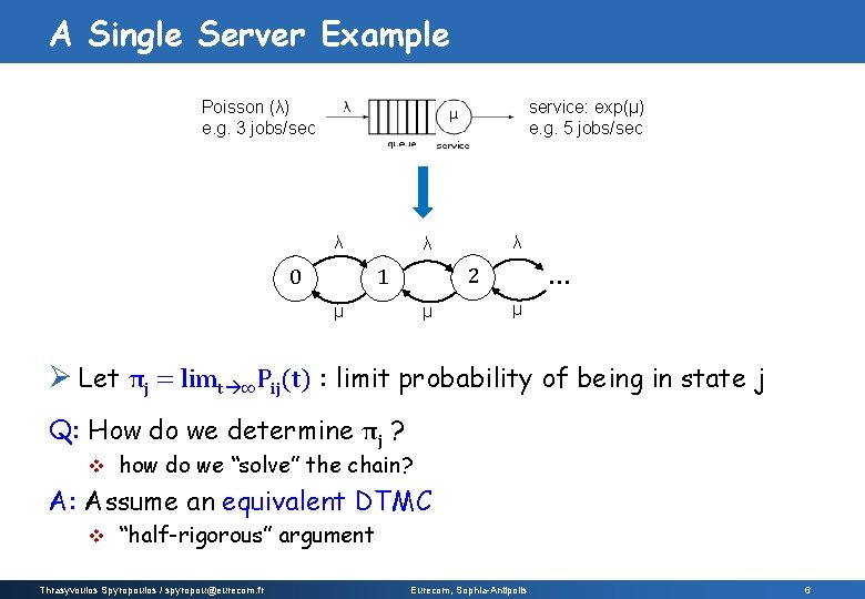 A Single Server Example Poisson (λ) e. g. 3 jobs/sec service: exp(μ) e. g.