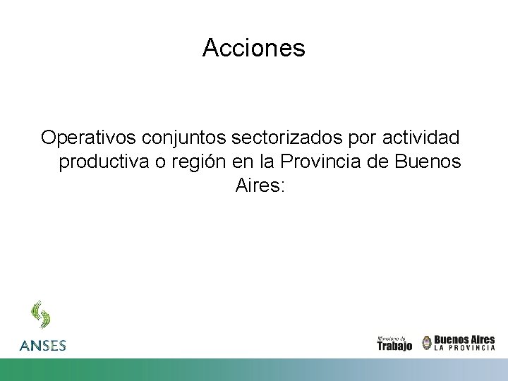 Acciones Operativos conjuntos sectorizados por actividad productiva o región en la Provincia de Buenos