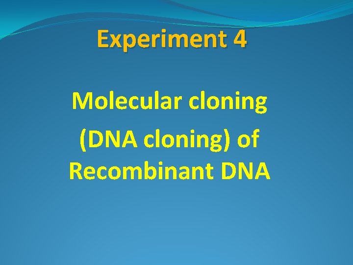 Experiment 4 Molecular cloning (DNA cloning) of Recombinant DNA 