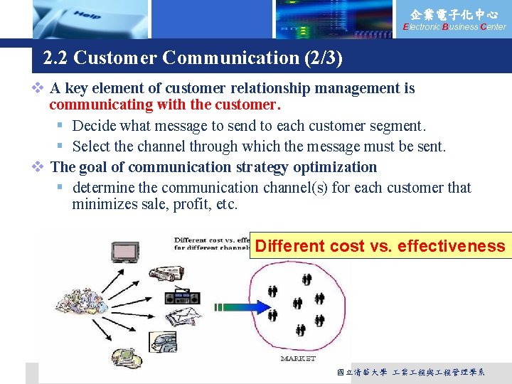 企業電子化中心 Electronic Business Center 2. 2 Customer Communication (2/3) v A key element of