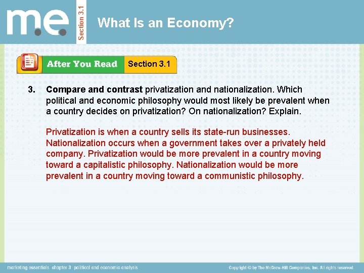 Section 3. 1 What Is an Economy? Section 3. 1 3. Compare and contrast