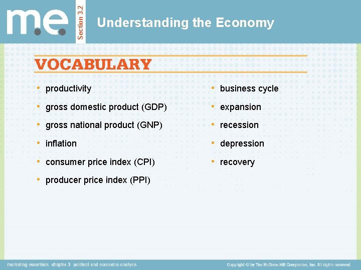 Section 3. 2 Understanding the Economy • productivity • business cycle • gross domestic