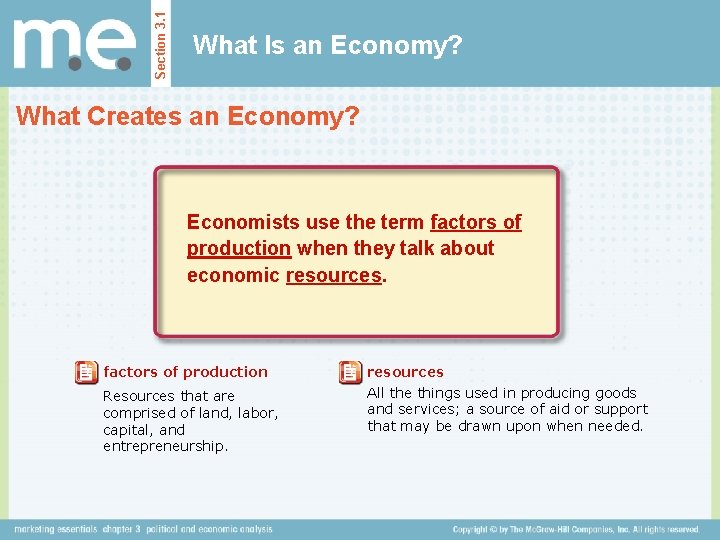 Section 3. 1 What Is an Economy? What Creates an Economy? Economists use the