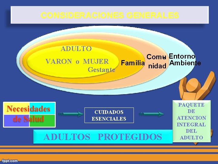CONSIDERACIONES GENERALES ADULTO CICLOS DE VIDA Niñ@ Adolescente Adult@ Mayor VARON o MUJER Persona