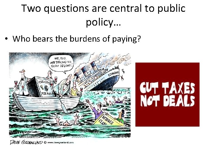 Two questions are central to public policy… • Who bears the burdens of paying?