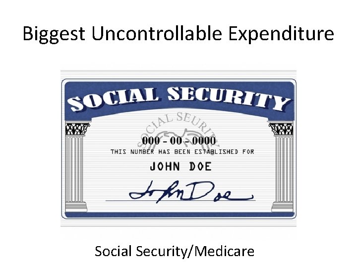 Biggest Uncontrollable Expenditure Social Security/Medicare 