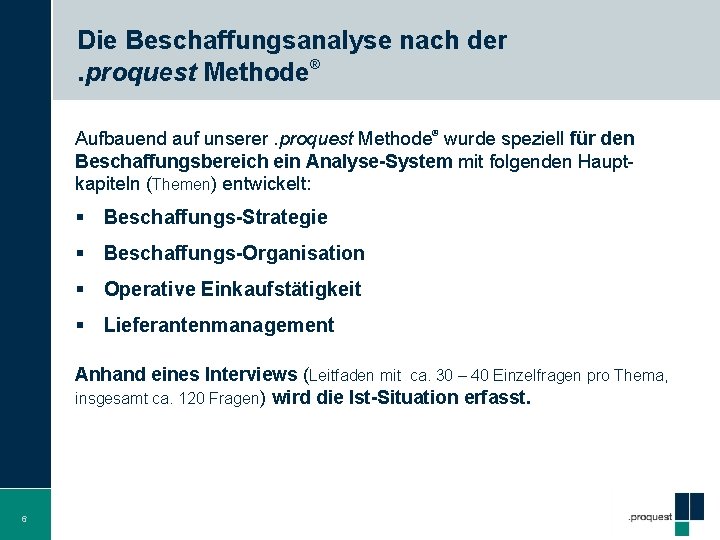 Die Beschaffungsanalyse nach der. proquest Methode® Aufbauend auf unserer. proquest Methode® wurde speziell für