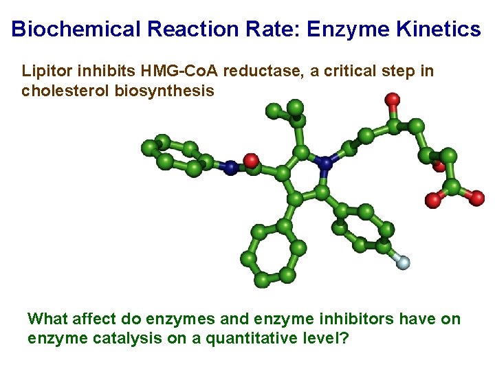 Biochemical Reaction Rate: Enzyme Kinetics Lipitor inhibits HMG-Co. A reductase, a critical step in