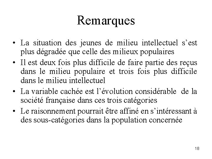 Remarques • La situation des jeunes de milieu intellectuel s’est plus dégradée que celle