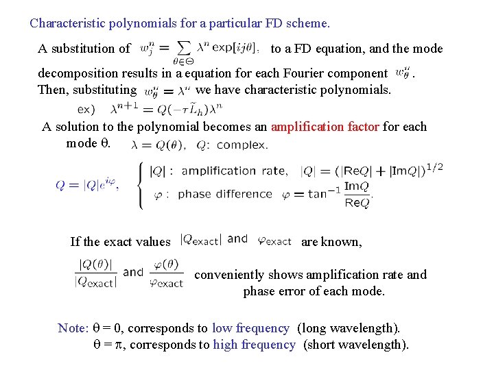 Characteristic polynomials for a particular FD scheme. A substitution of to a FD equation,