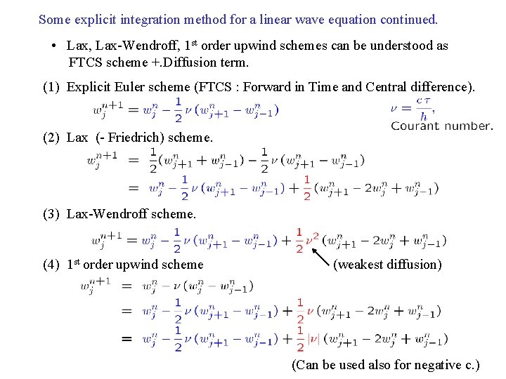 Some explicit integration method for a linear wave equation continued. • Lax, Lax-Wendroff, 1
