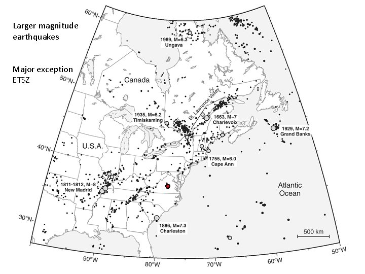 Larger magnitude earthquakes Major exception ETSZ 