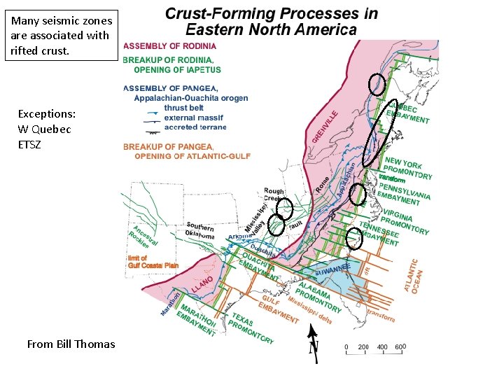 Many seismic zones are associated with rifted crust. Exceptions: W Quebec ETSZ From Bill