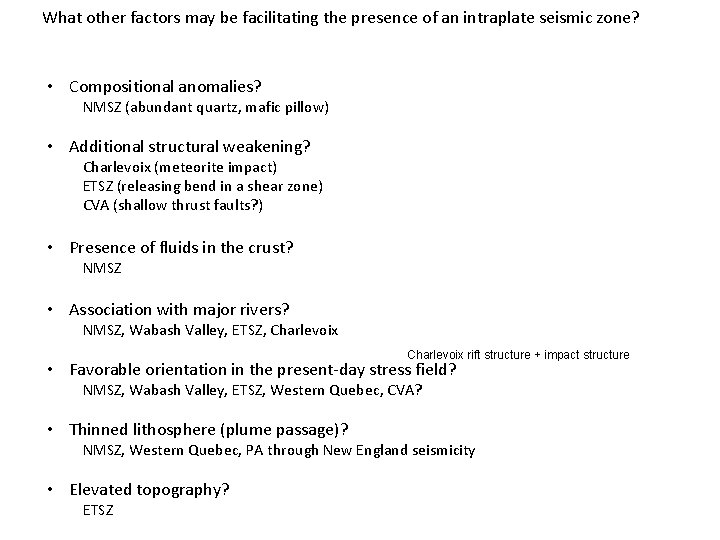 What other factors may be facilitating the presence of an intraplate seismic zone? •