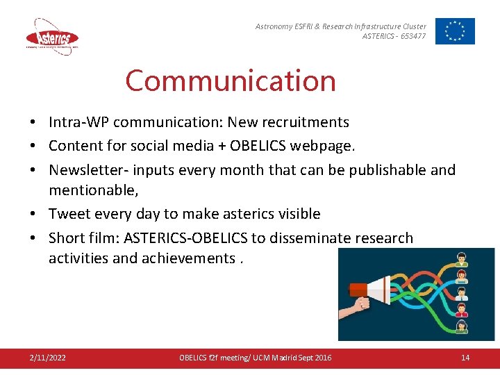 Astronomy ESFRI & Research Infrastructure Cluster ASTERICS - 653477 Communication • Intra-WP communication: New