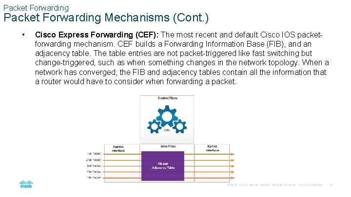 Packet Forwarding Mechanisms (Cont. ) • Cisco Express Forwarding (CEF): The most recent and