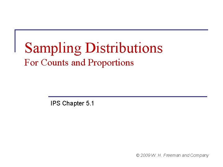 Sampling Distributions For Counts and Proportions IPS Chapter 5. 1 © 2009 W. H.