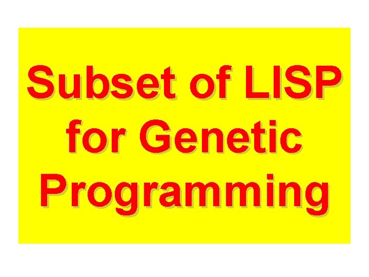 Subset of LISP for Genetic Programming 