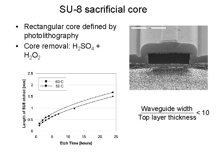 SU-8 sacrificial core • Rectangular core defined by photolithography • Core removal: H 2