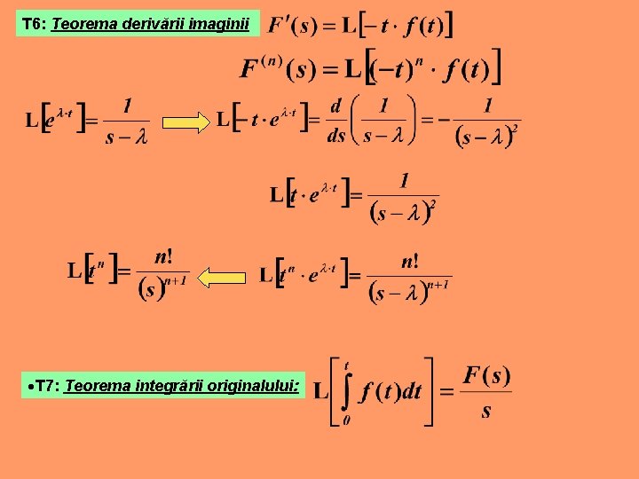 T 6: Teorema derivării imaginii T 7: Teorema integrării originalului: 