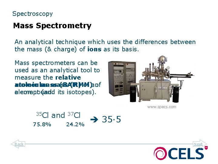 Spectroscopy Mass Spectrometry An analytical technique which uses the differences between the mass (&