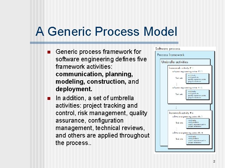 A Generic Process Model n n Generic process framework for software engineering defines five A Generic Process Model n n Generic process framework for software engineering defines five