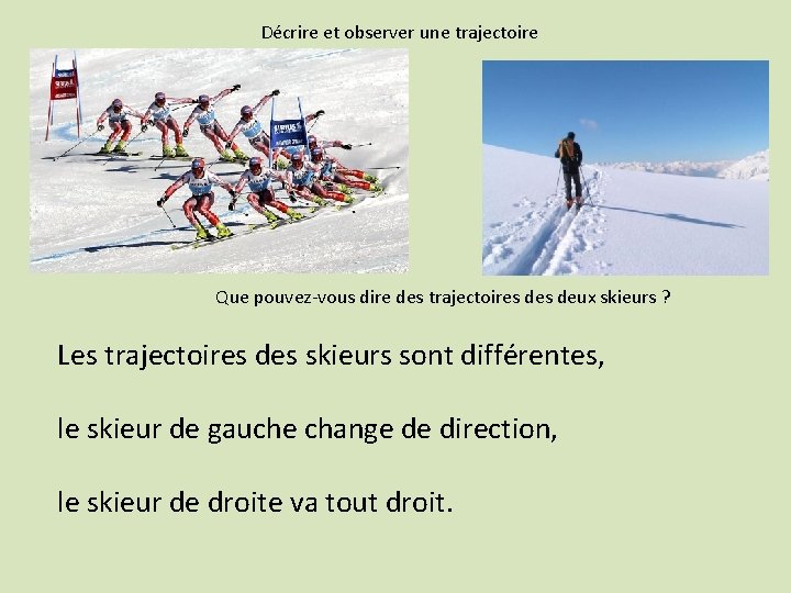 Décrire et observer une trajectoire Que pouvez-vous dire des trajectoires deux skieurs ? Les