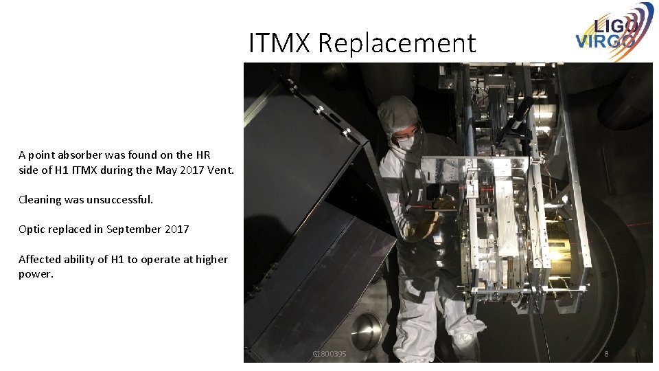 ITMX Replacement A point absorber was found on the HR side of H 1