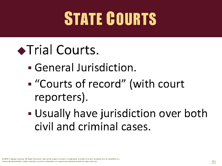 STATE COURTS Trial Courts. § General Jurisdiction. § “Courts of record” (with court reporters).