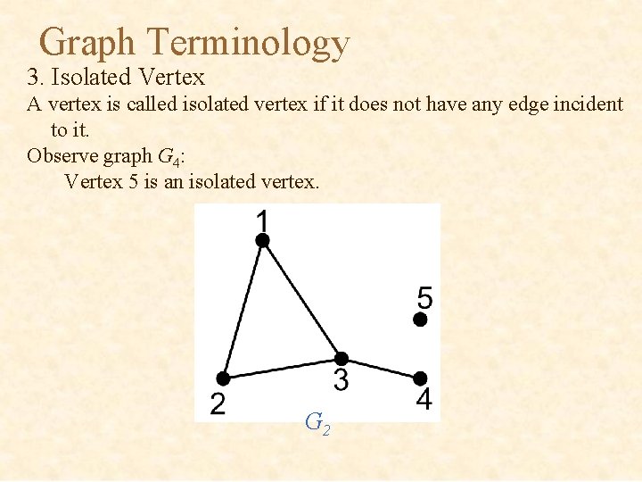 Graph Terminology 3. Isolated Vertex A vertex is called isolated vertex if it does