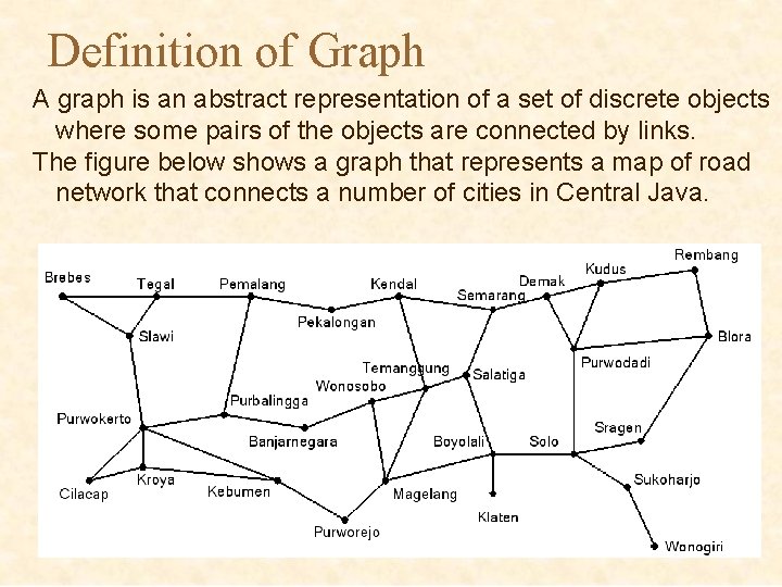 Definition of Graph A graph is an abstract representation of a set of discrete