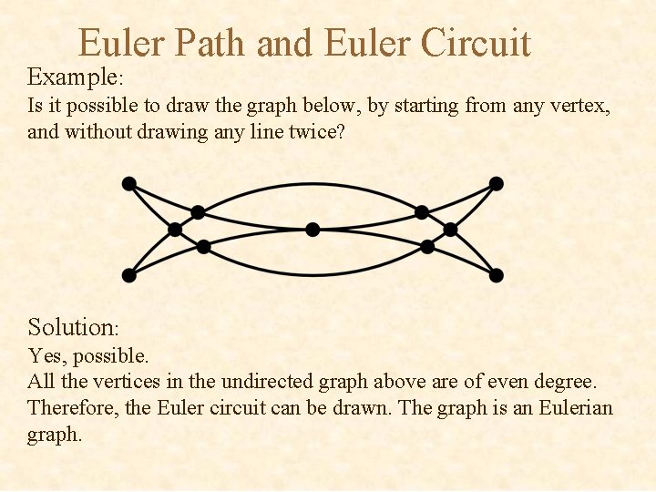 Euler Path and Euler Circuit Example: Is it possible to draw the graph below,