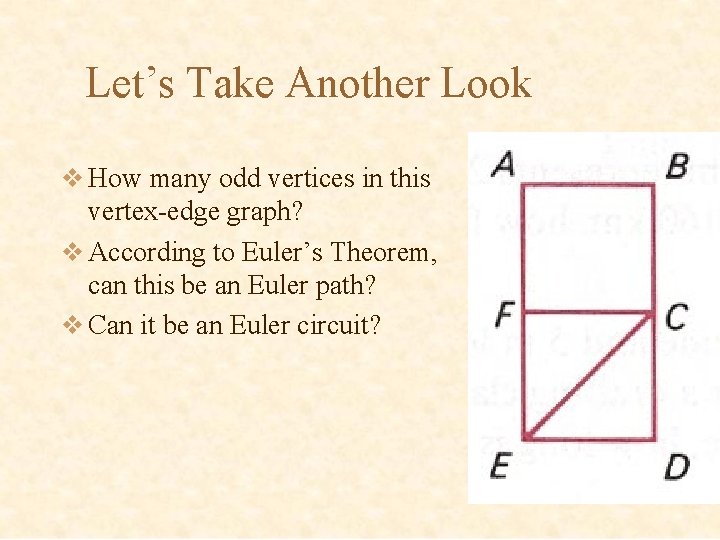 Let’s Take Another Look v How many odd vertices in this vertex-edge graph? v