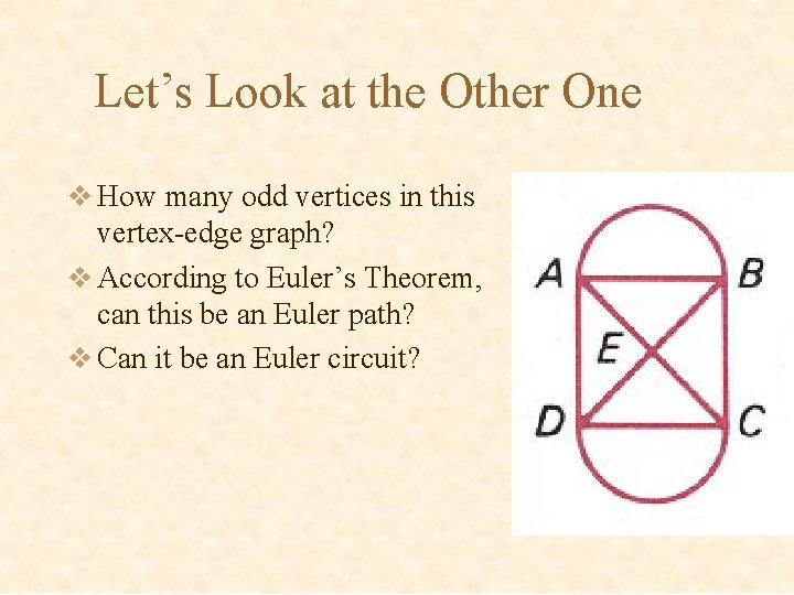 Let’s Look at the Other One v How many odd vertices in this vertex-edge