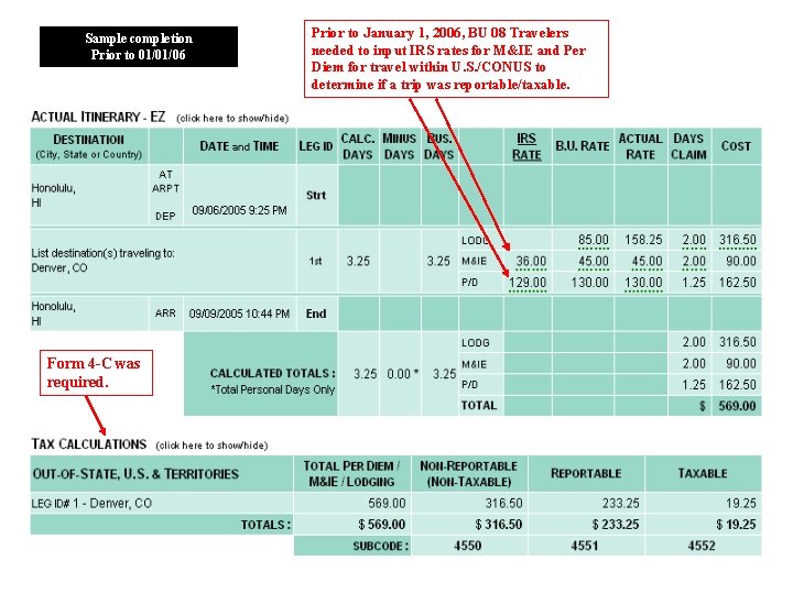 Sample completion Prior to 01/01/06 Form 4 -C was required. Prior to January 1,